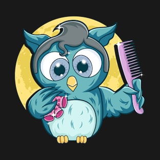 Cute Salon Owl Comb Haircut Hairdresser Hairstylist T-Shirt