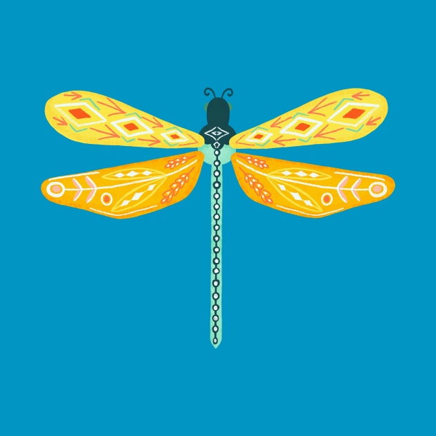 Folk Art Dragonfly - Yellow & Teal by tangerinetane