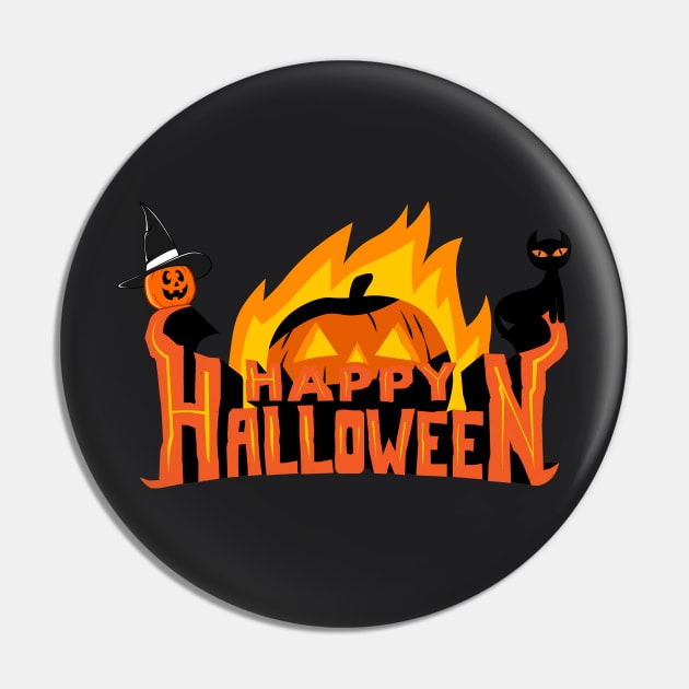 Happy Halloween! Cute Halloween Pumpkin Hat Black Cat Autumn Vibes Pin by BellaPixel