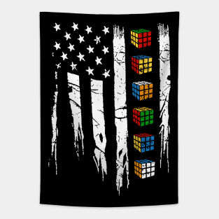 American Rubiks Cube Flag Tapestry