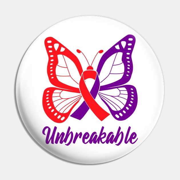 Purple and Red Butterfly Awareness Ribbon Unbreakable Pin by FanaticTee