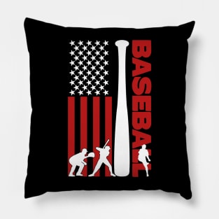 USA Flag Baseball Player Silhouette Pillow