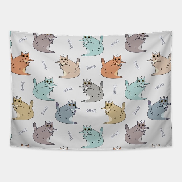 Colorful Funny Cat Butt Pattern Design Tapestry by Art by Biyan