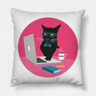 Work From Home Cat (Circle Design) Pillow