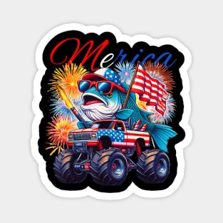 Fish riding monster truck for 4th of july Magnet