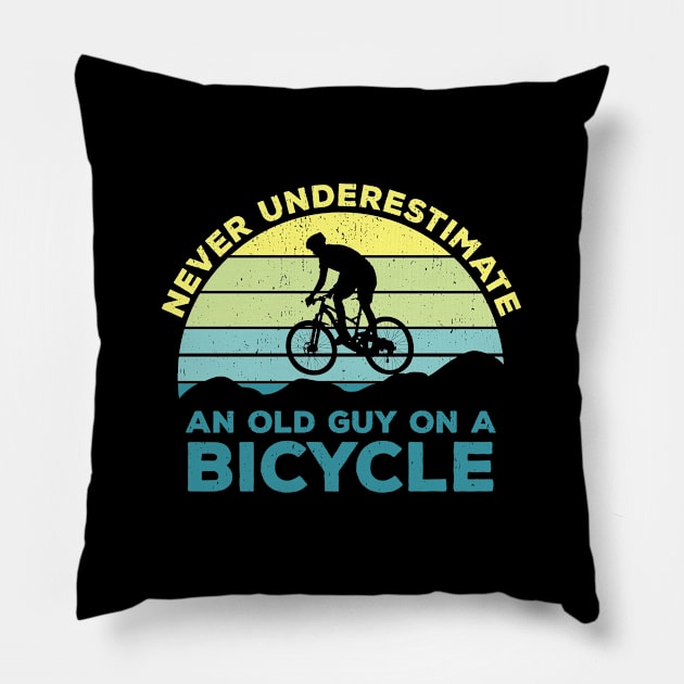 Never Underestimate An old Guy On A Bicycle - Christmas Gift Idea Pillow by Zen Cosmos Official