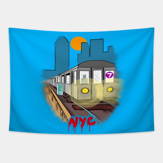 NYC Subway Series 7 Train Tapestry by EZPAINT
