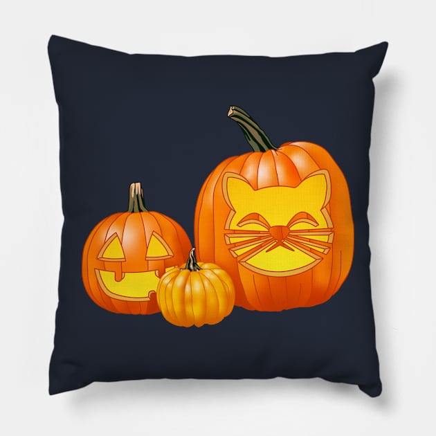 Another Jack-O-Lantern Trio (Blue) Pillow by ziafrazier