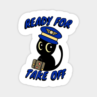 Funny black cat is a pilot Magnet