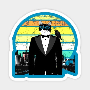 I haz attitude  cute tuxedo cat and crow Cat with glasses  Copyright TeAnne Magnet