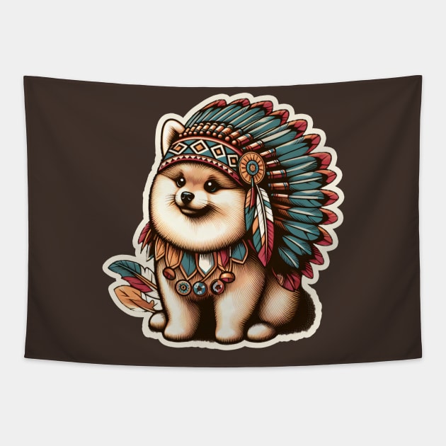 Pomeranian indian Tapestry by k9-tee