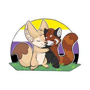 Nonbinary - Fennec Fox + Red Panda Hug T-Shirt