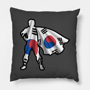 South Korean Hero Wearing Cape of South Korea Flag Hope and Peace Unite in Korea Pillow