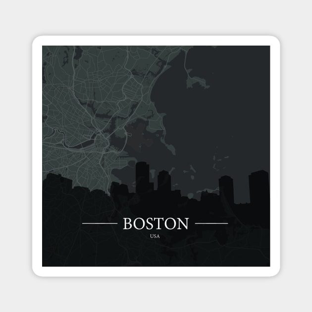 Boston city map with silhouette Magnet by Aeons