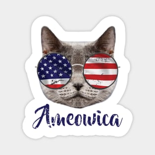 Ameowica America USA Cat Sunglasses text blue Magnet