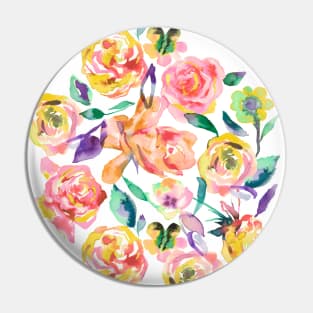 Watercolor Floral Roses Pin