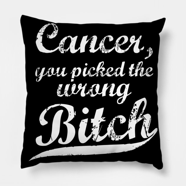 Retro Style Cancer, You Picked The Wrong Bitch Pillow by jpmariano