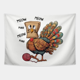 Funny Thanksgiving Turkey Meow I'm a Cat Tapestry