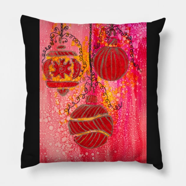 Zentangle Christmas Ornaments in Alcohol Ink Pillow by ConniSchaf