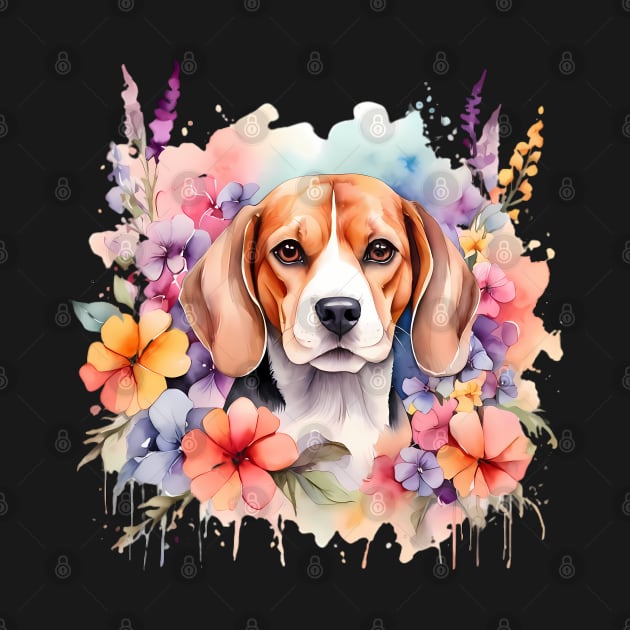 A beagle decorated with beautiful watercolor flowers by CreativeSparkzz