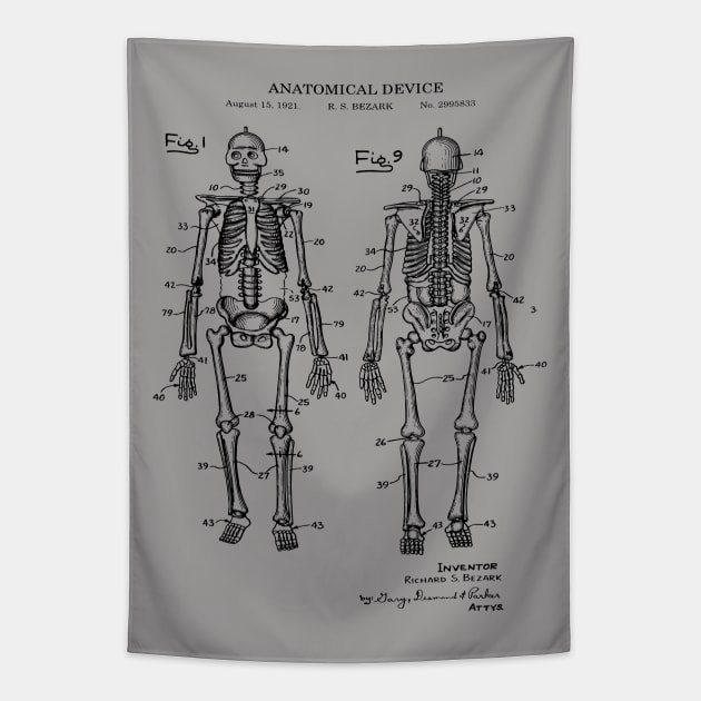 Human Skeleton Artwork Patent Image 1921 Tapestry by MadebyDesign