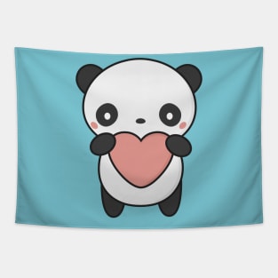 Kawaii Cute Panda With Heart Tapestry