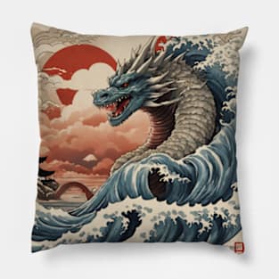 giant serpent in the sea of japan Pillow