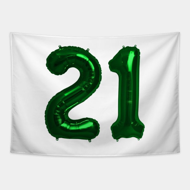 Bright Green 21st Birthday Metallic Helium Balloons Numbers Tapestry by podartist