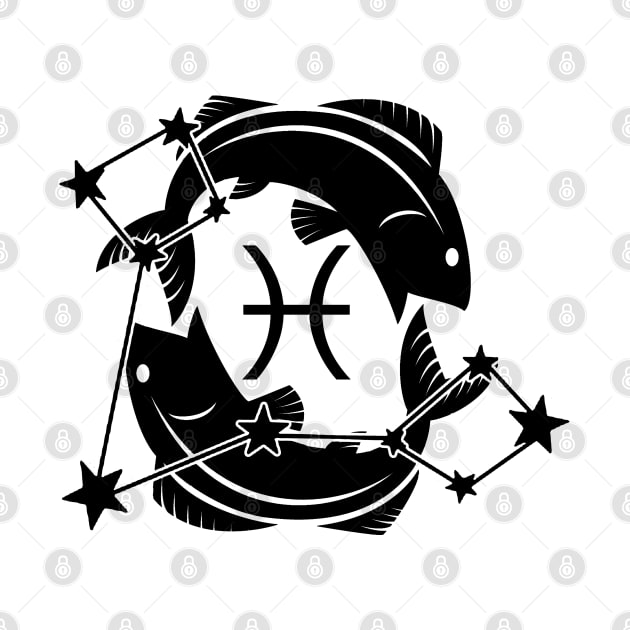 Pisces - Zodiac Astrology Symbol with Constellation and Fish Design (Symbol Only - Black on White Variant) by Occult Designs