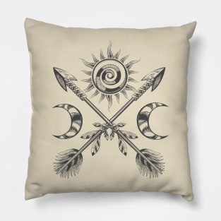 Esoteric Illustration of Sun Moon and Arrows Pillow