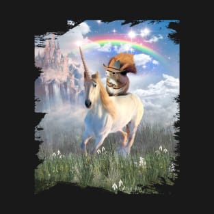 Cowboy Squirrel Riding Unicorn Rainbow T-Shirt