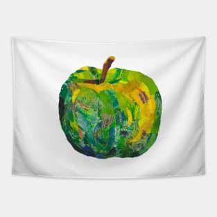 Green apple in mixed media collage - no background Tapestry