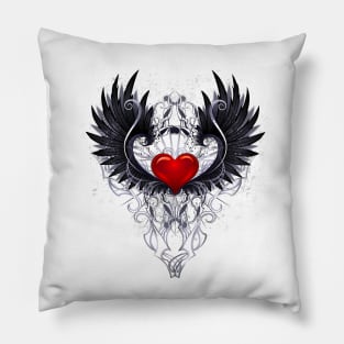 Dark angel heart with black wings Pillow