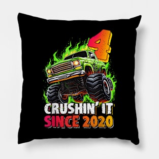 Monster Truck 4 Year Old Boys 4th Birthday Party Born 2020 Pillow