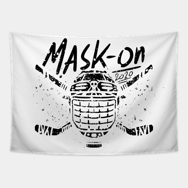 mask-on hockey face mask shield for hockey players Tapestry by A Comic Wizard