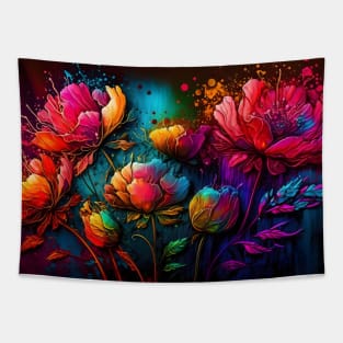 Neon flowers, colorful, bouquet, ink splatter Tapestry