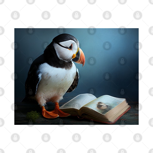 Cute Puffin Reading a Book by Walter WhatsHisFace