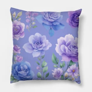 Nature's Symphony Roses - Delicate Purple and Blue Watercolor Flowers Pillow