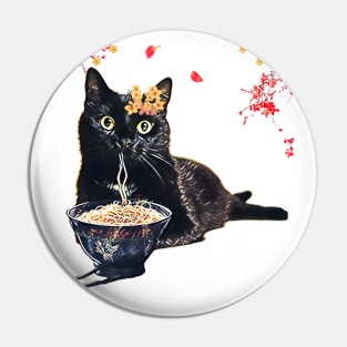 Design of an adorable black cat Noodles Eating Cat Pin