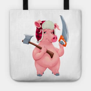Woodworker pig with tools Tote