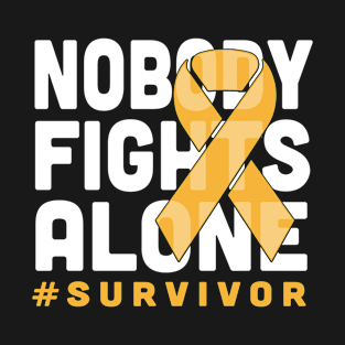 Nobody Fights Alone Gold Ribbon Childhood Cancer Survivor T-Shirt