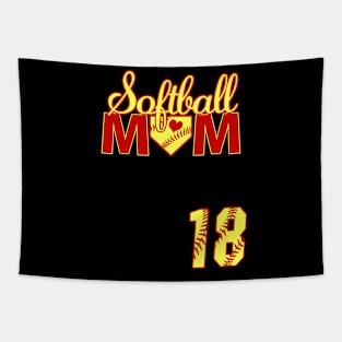 Softball Mom #18 Softball Jersey Favorite Player Biggest Fan Heart Eighteen Tapestry