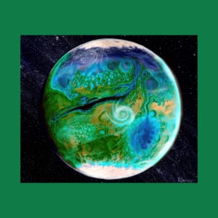Green terraformed Mars with ocean and seas T-Shirt