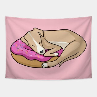 Whippet dog sleeping on donut Tapestry