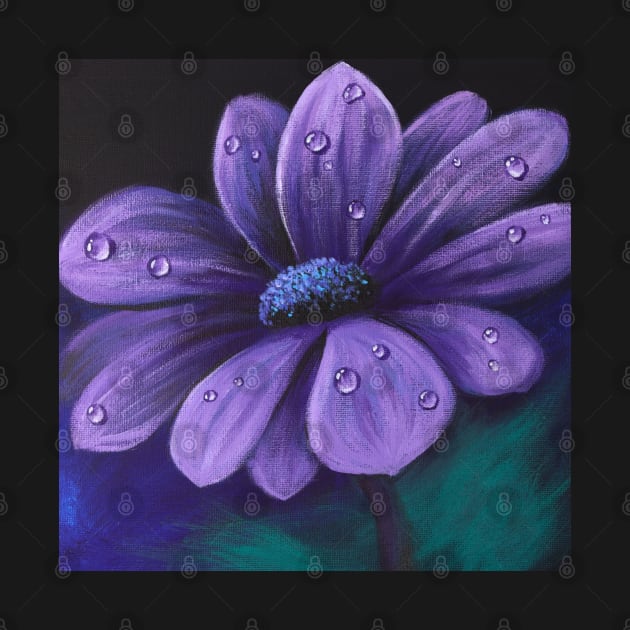 aesthetic spring flower painting  rain drops purple daisy flower by Tina