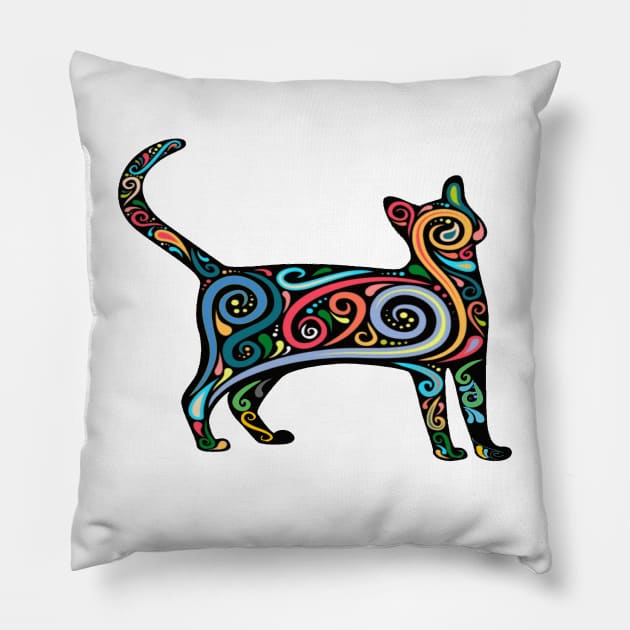 cat silhouette with colorful Design - Gifts Pillow by kedesign1
