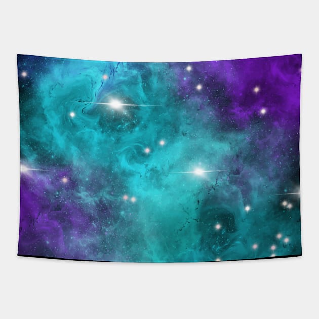 Blue Turquoise Purple Star Nebula Space Galaxy Universe Tapestry by jodotodesign