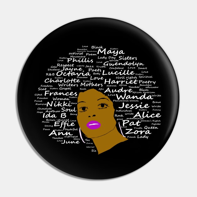 Black History Month Powerful Writers Natural Hair Afro Art Pin by PoetandChef