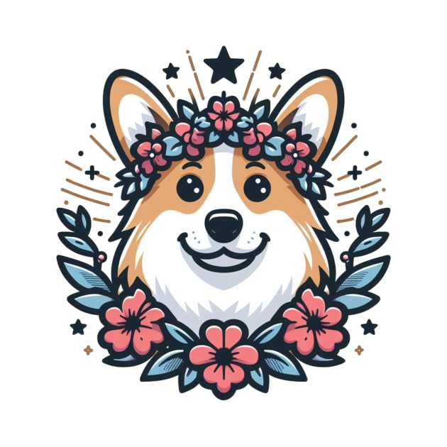 Flower Corgi by WolfeTEES