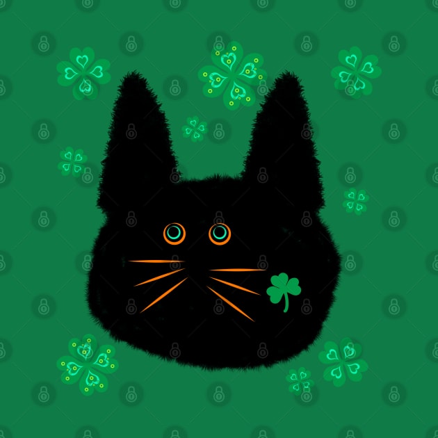 Fuzzy Cats Lucky Shamrock Black Cat by chowlet